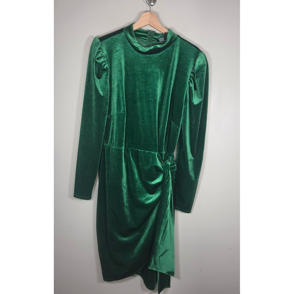 Eloquii Emerald Green Velvet Wrap Dress Women's 16 Cocktail Holiday Long Sleeve